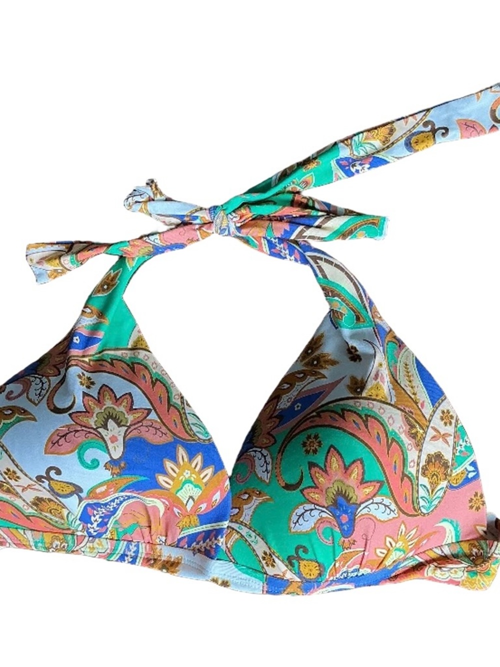 Paisley Halter Triangle Bikini Top - Turquoise & Pink